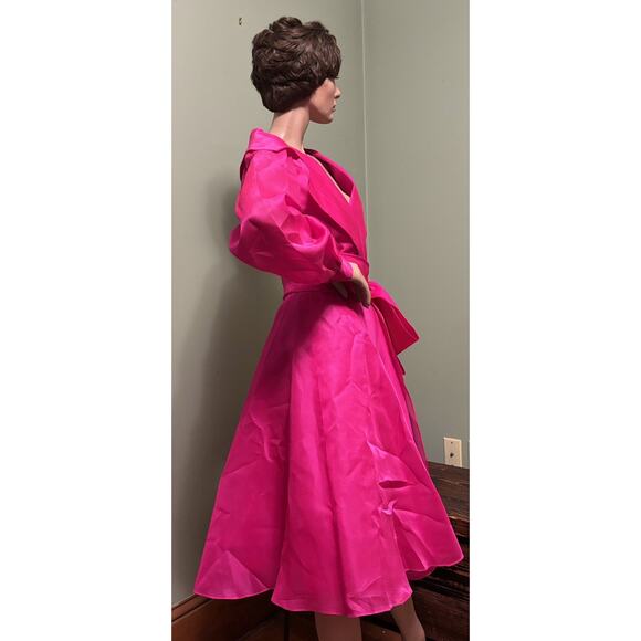 Vintage Victor Costa Hot Pink Organza Fit And Flare ”Wrap”Dress w/Bow - Picture 5 of 11